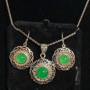 Thailand jade and silver tone 3pc set